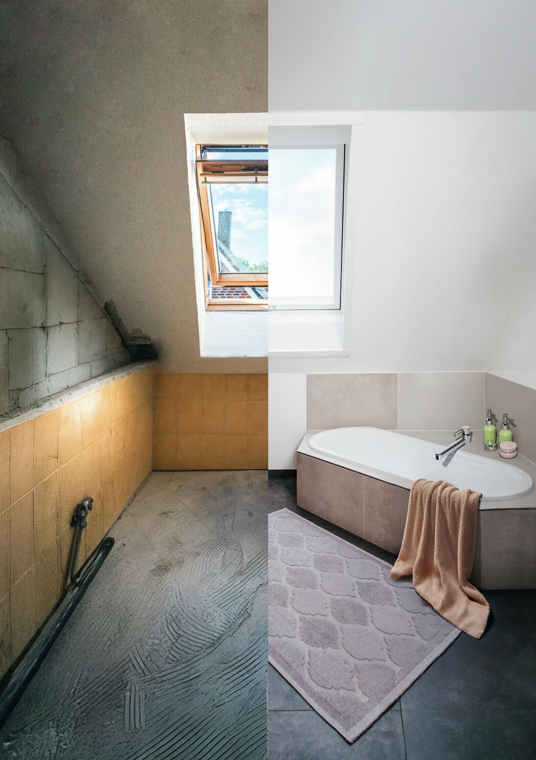 Vorher Nachher Vergleich Dachfenster im Badezimmer Vorher Nachher Vergleich Dachfenster im Badezimmer